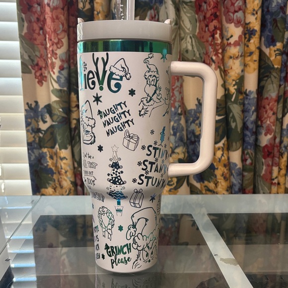 Other - 40oz Grinch Themed Travel Mug with Straw